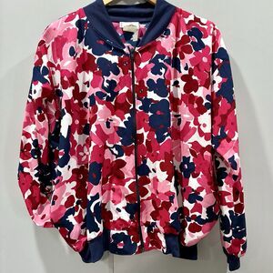 Vintage Cortiva Floral Bomber Jacket Pink Navy 80s 90s USA Made Oversized Sz M/L